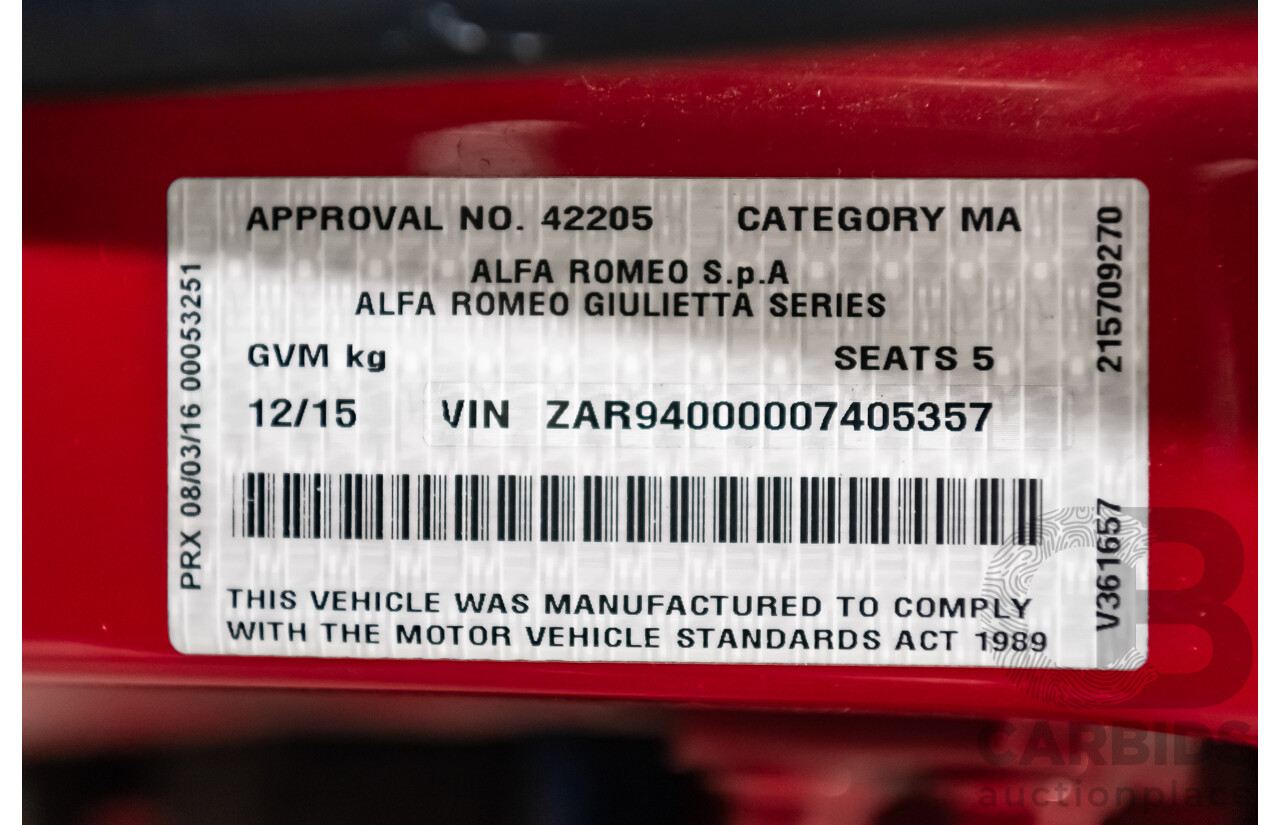 12/2015 Alfa Romeo Giulietta Sprint Limited Edition MY16 5d Hatchback Red Turbo 1.4L