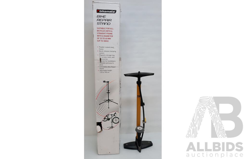 Bikemate Bike Repair Stand and Bicycle Floor Pump with Gauge - Lot of 2