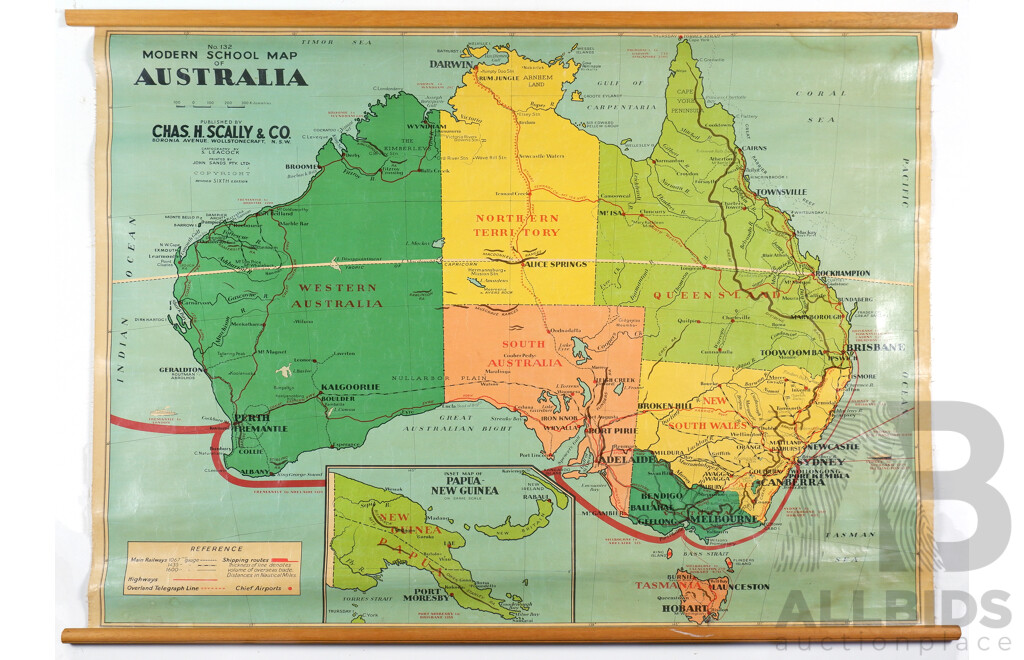 Vintage Classroom Map of Australia c1960 by Scully & Co