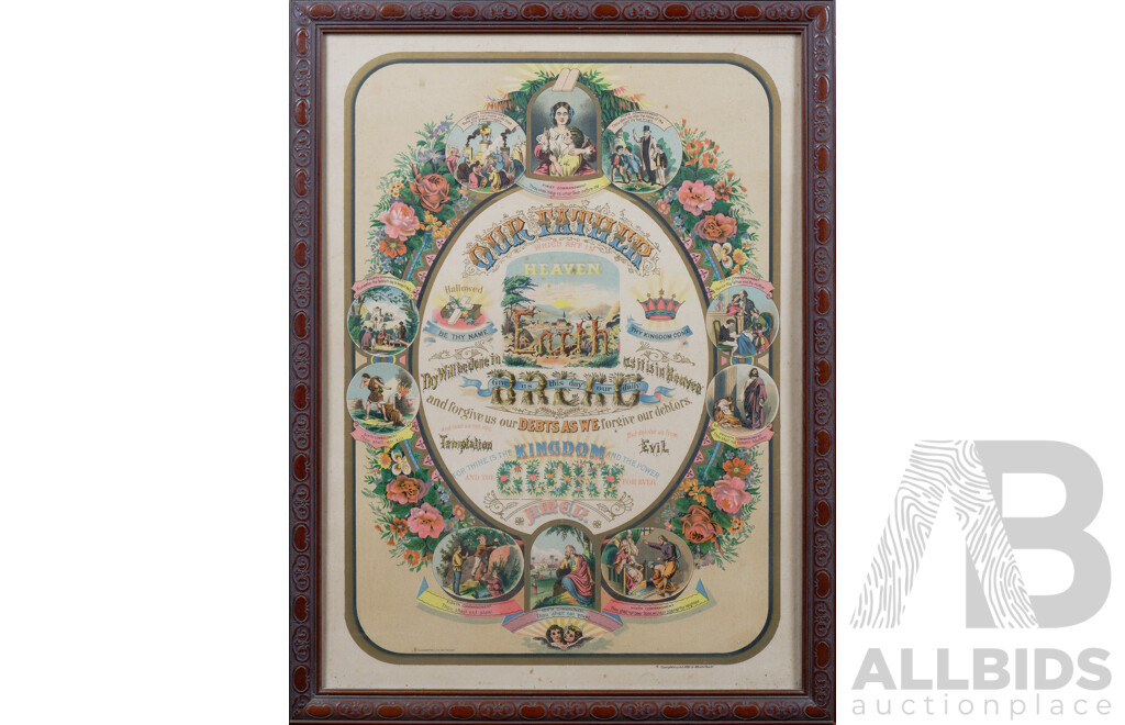 Framed American Offset Lithograph, The Lords Prayer