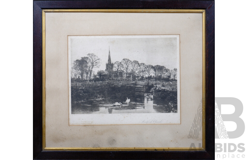 Framed Offset Print of Stratford Church by F. Slocombe