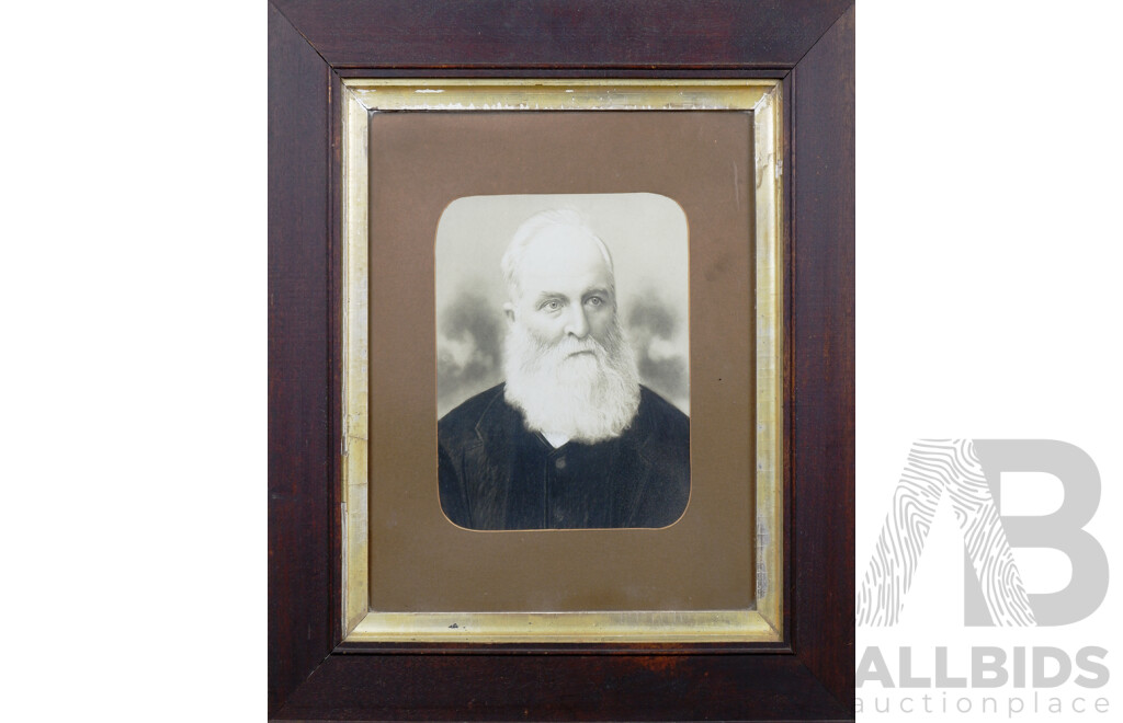 Framed 19th Century Antique Photograph of Josiah Thomas Wheatley in Hand-Carved Timber Frame