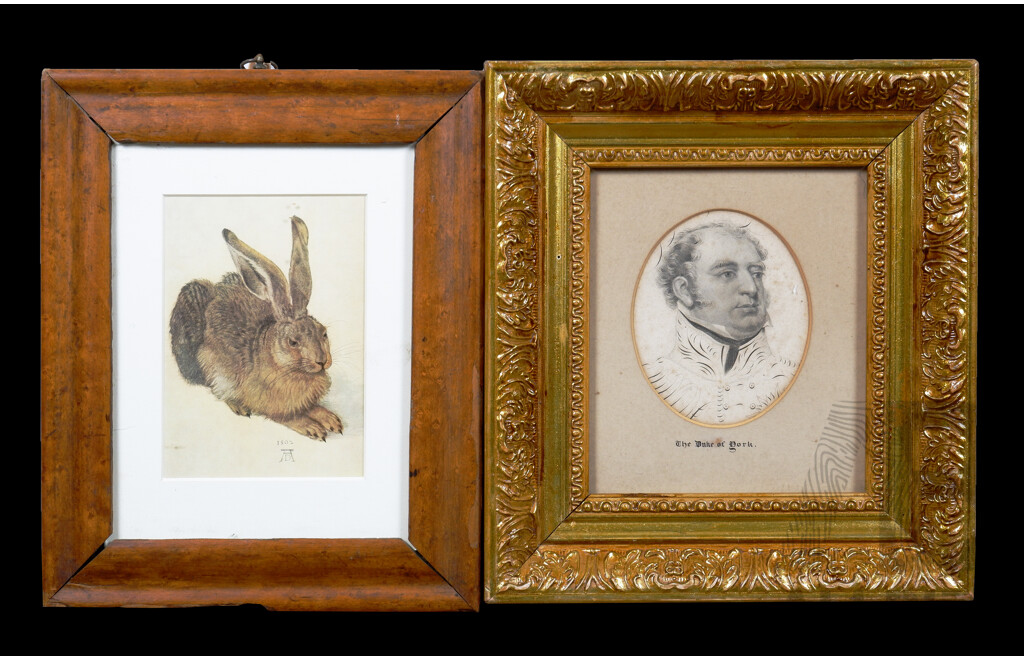 Two Framed Offset Print Including Albercht Durer & a Portrait of the Duke Of York (2)