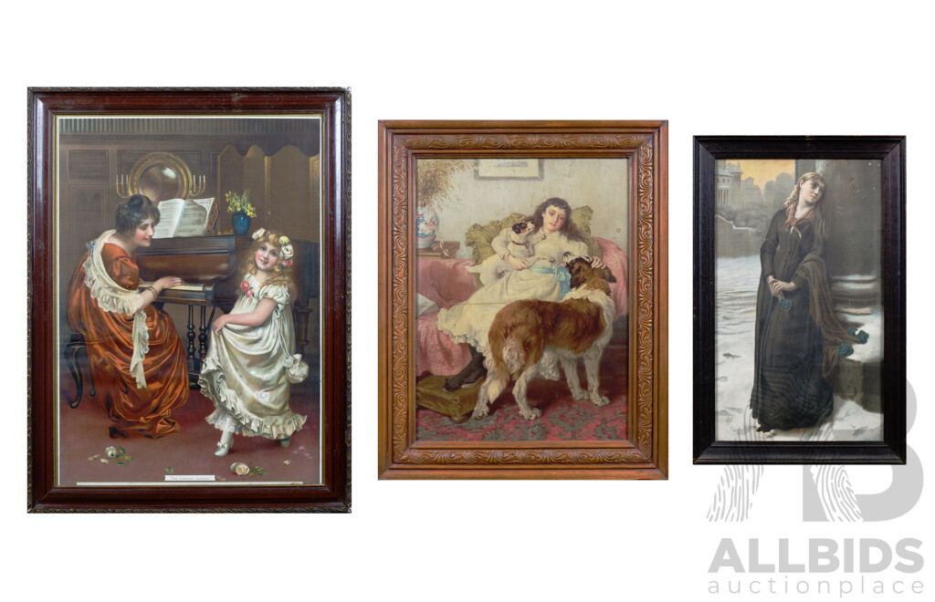 Three Framed Late 19th Century Offset Prints Including 'The Dancing Lesson'