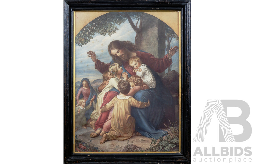 Framed Offset Print After F. Scalini, Let the Children Come Unto Me