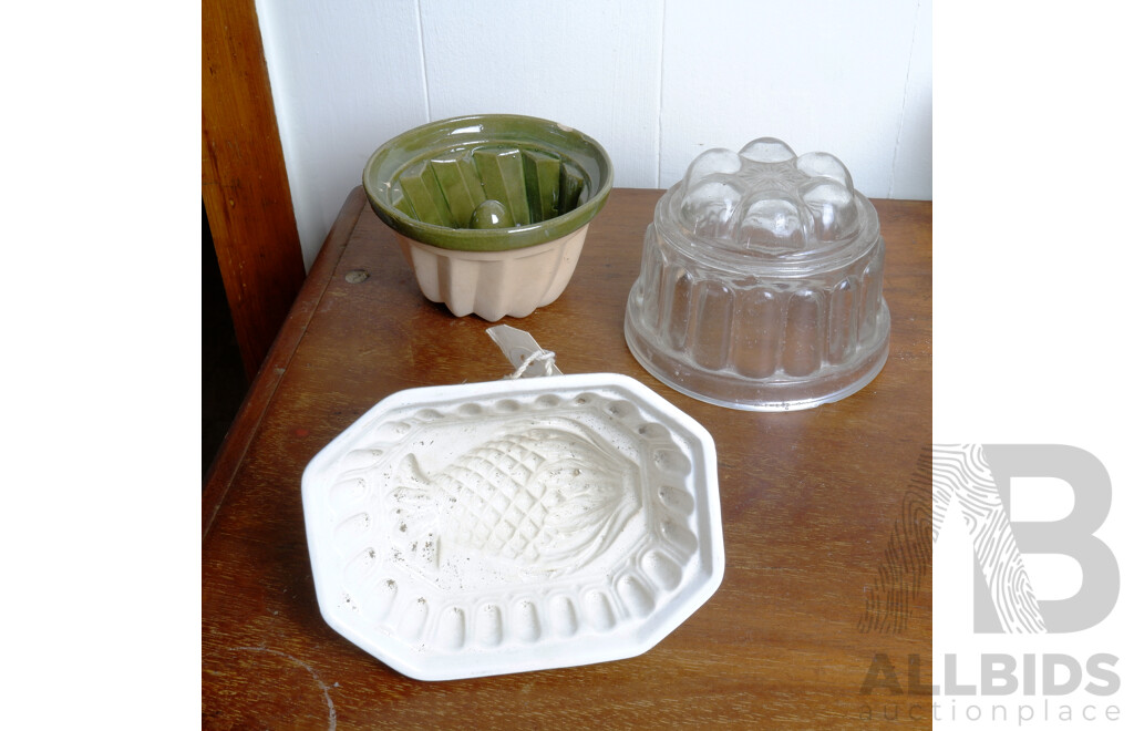Three Antique Glass and Ceramic Jelly Moulds