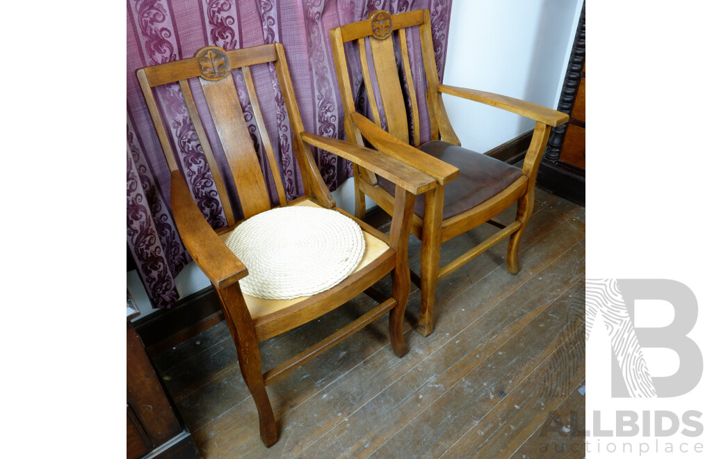 Pair of Antique Arts and Crafts Oak Armchairs