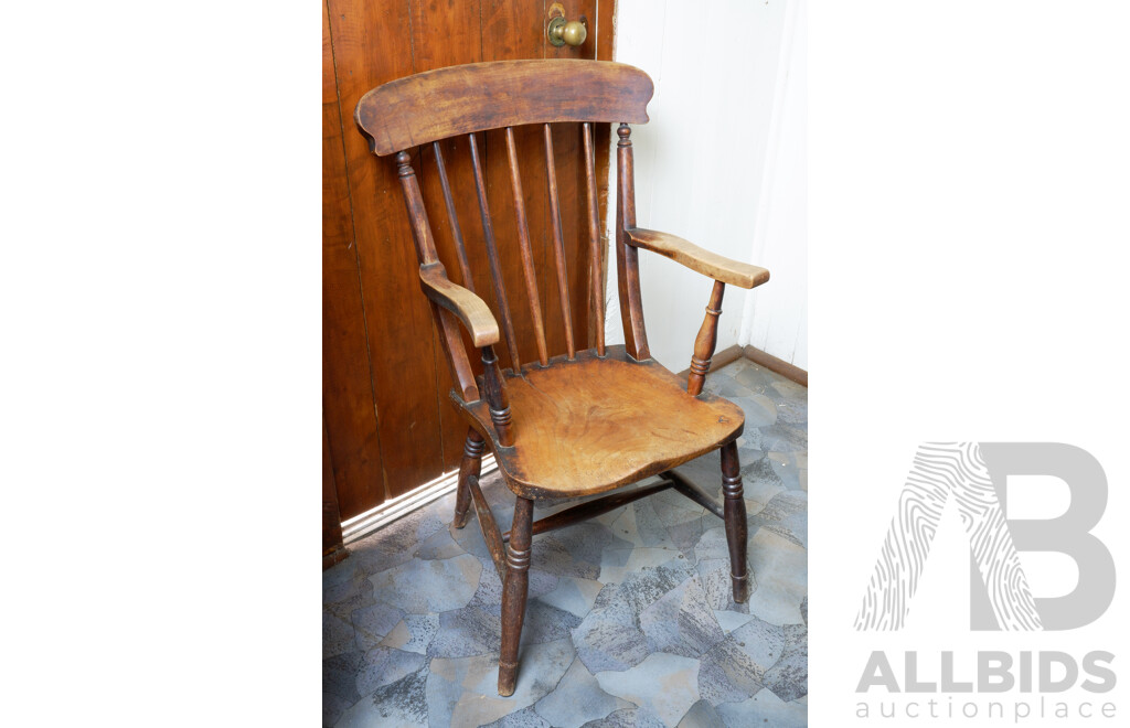 Antique English Elm and Hardwood Cottage Armchair