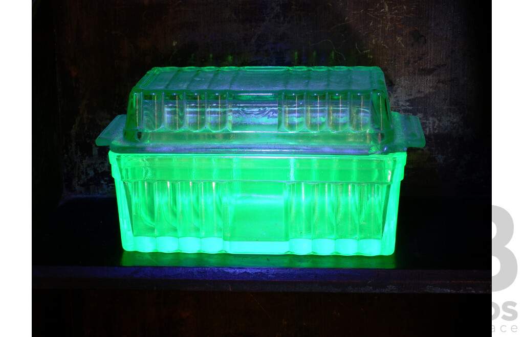 Early to Mid 20th Century Uranium Glass Covered Dish