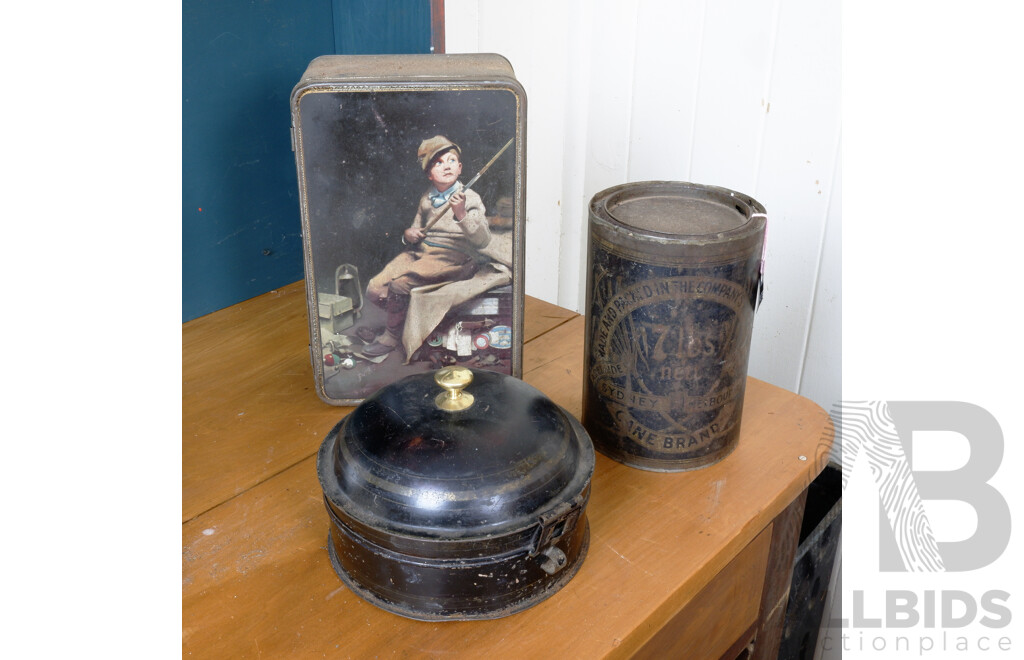 Three Antique Tins, Including Golden Syrup Tin