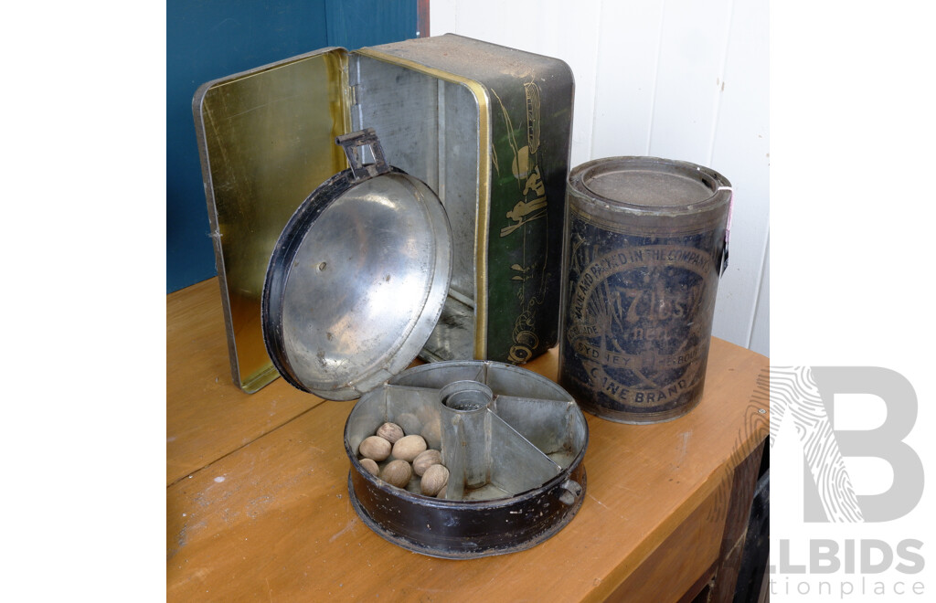 Three Antique Tins, Including Golden Syrup Tin