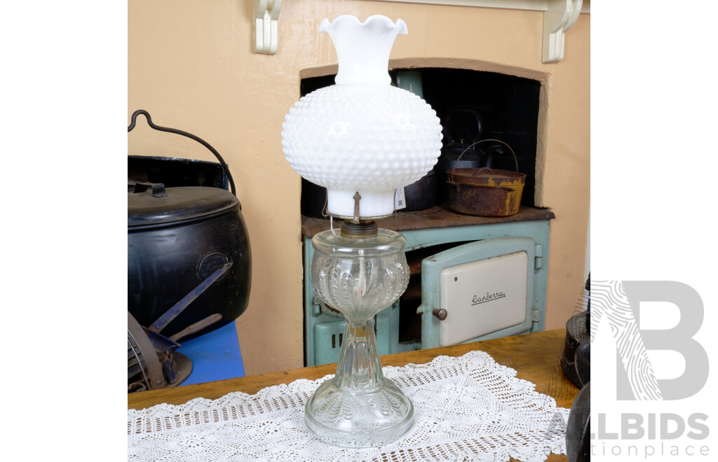 Vintage Moulded Glass Oil Lantern with Milk Glass Shade