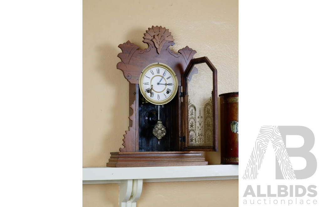 Early to Mid 20th Century Mantle Clock with Painted Glass Facade