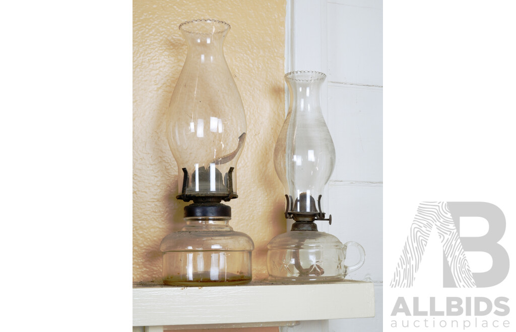 Two Vintage Moulded Glass Oil Lanterns
