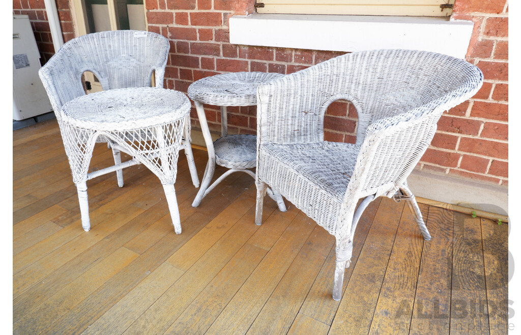 Vintage Painted Cane Four Piece Outdoor Setting