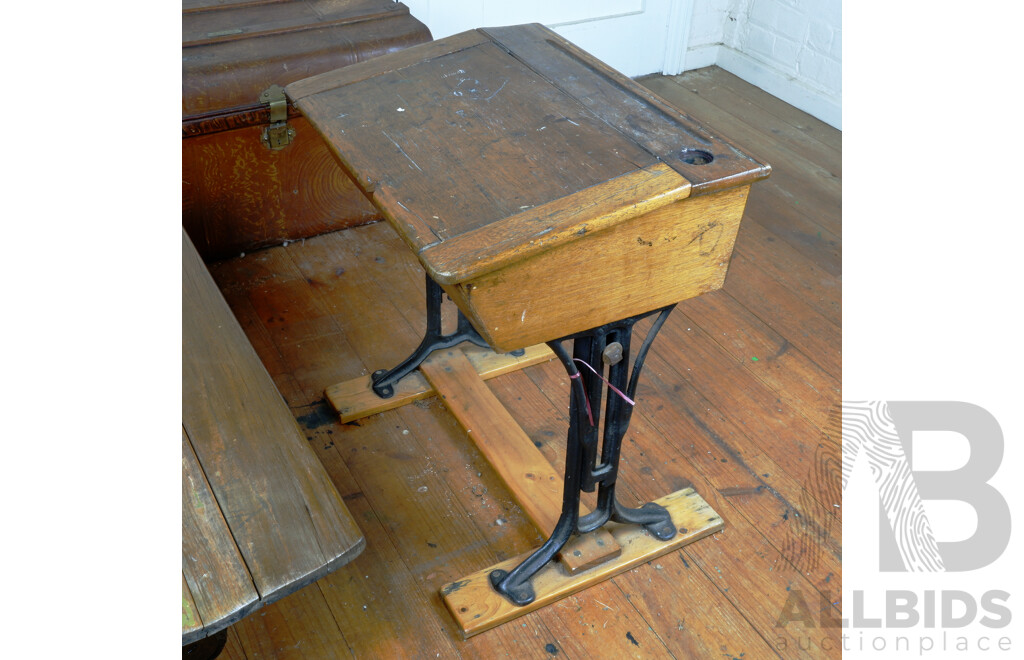 Antique Students Desk with Cast Metal Adjustable Base