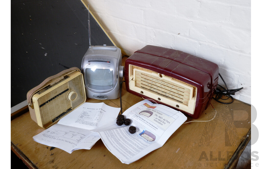 Vintage AWA 467MA Radio (For Restoration), Portable TV, and Vintage Phillips Transistor Radio