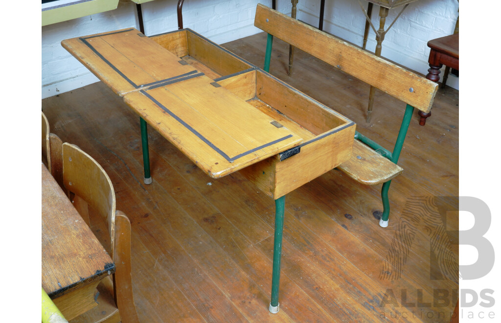 Vintage Childrens Desk with Folding Seat
