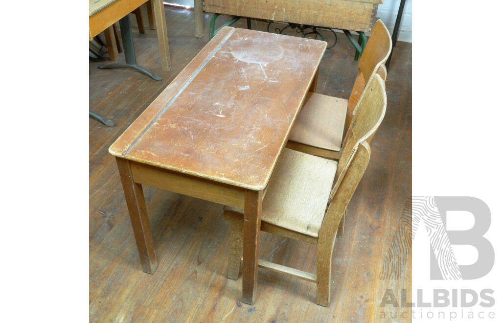 Vintage Childrens Desk with Two Chairs