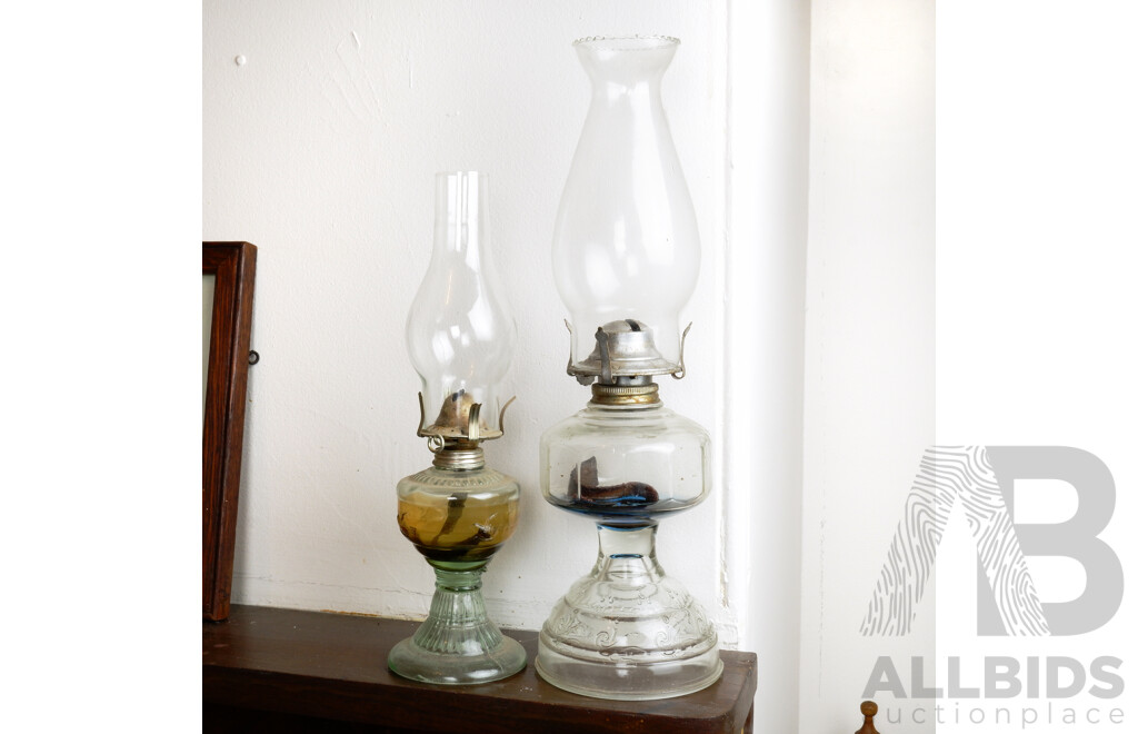 Two Antique Moulded Glass Oil Lanterns