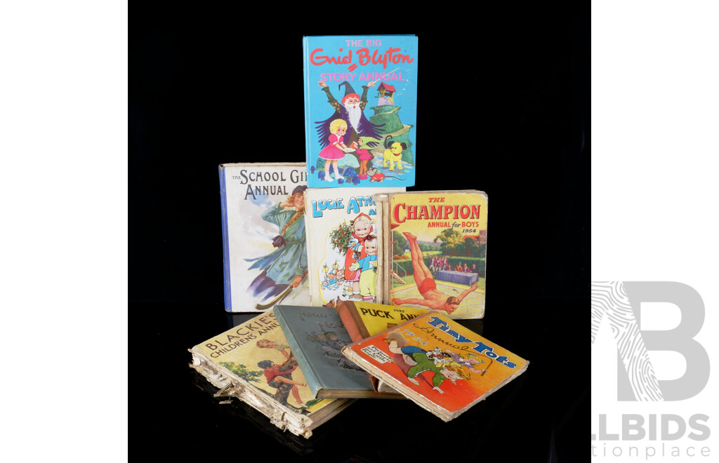 A Quantity of Childrens' Annuals incl. Puck Annual 1925 & The Champion Annual for Boys 1954