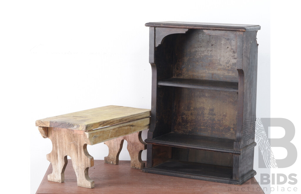 Vintage Rustic Stool and Open Shelf