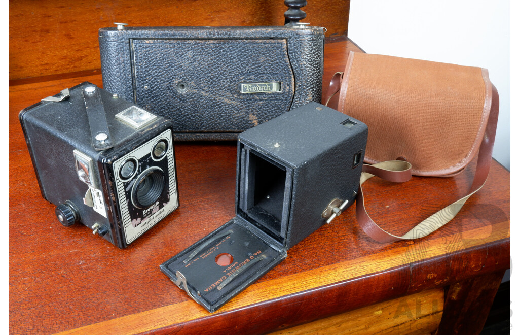 Antique Brownie and Eastman Box Camera and a Eastman Kodak Folding Camera