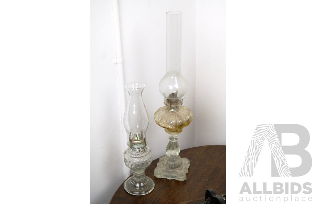 Two Vintage Moulded Glass Oil Lanterns