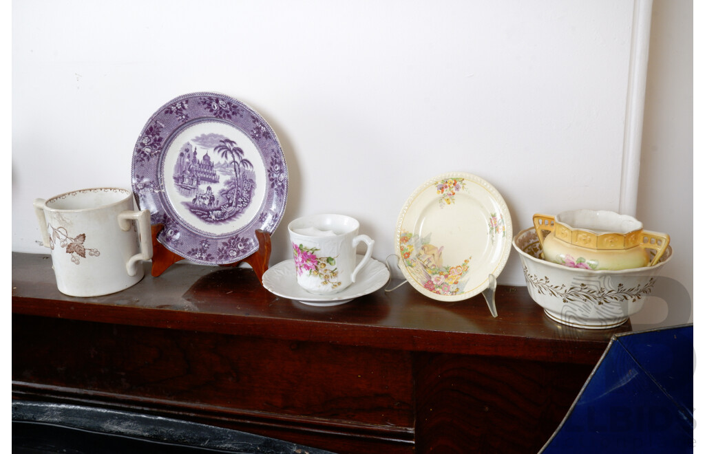 Collection of Antique China, Including Staffordshire Cabinet Plate and More 
