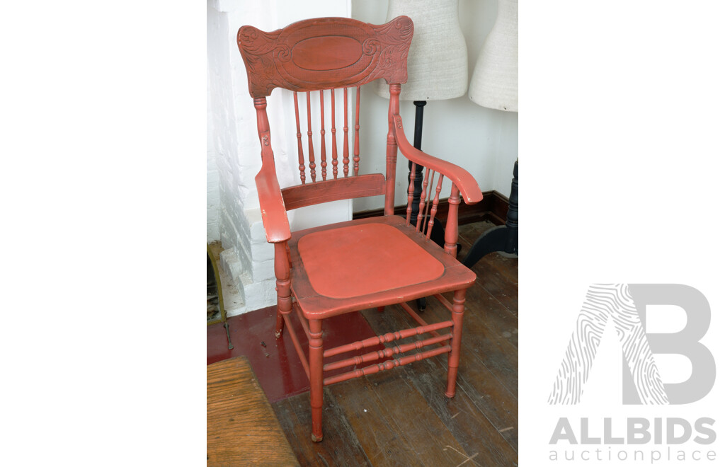 Antique Spindle Back Dining Chair, Later Painted Red, Circa 1910