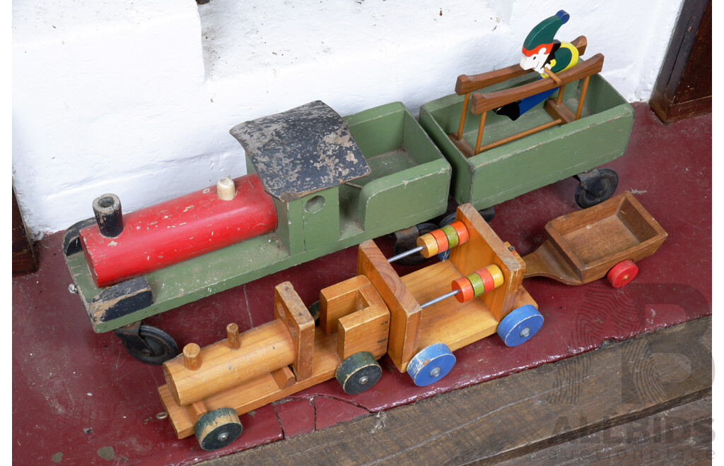 Collection of Antique and Vintage, Including Train and Block Puzzle