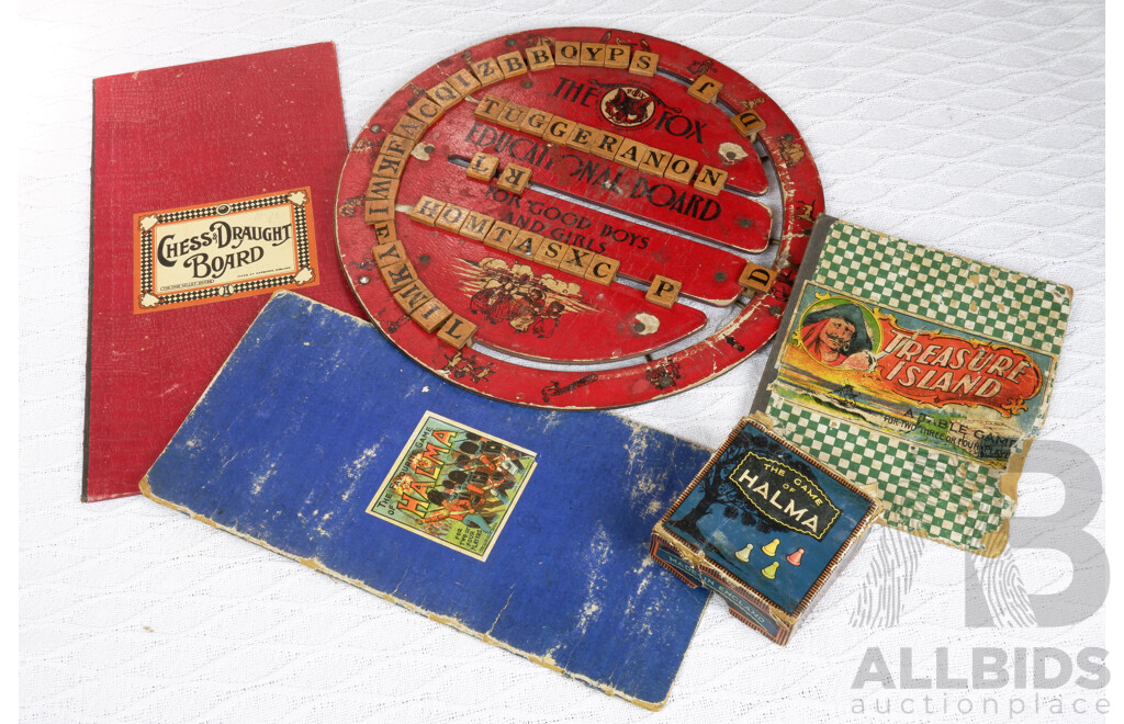 Early 20th Century The Fox Educational Board for Good Boys and Girls with Various other Antique and Vintage Games
