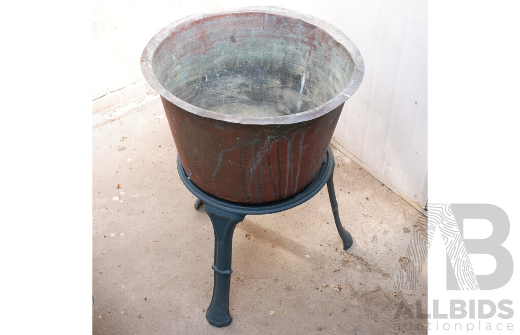 Antique Copper Boiler with Antique Cast Iron Stand