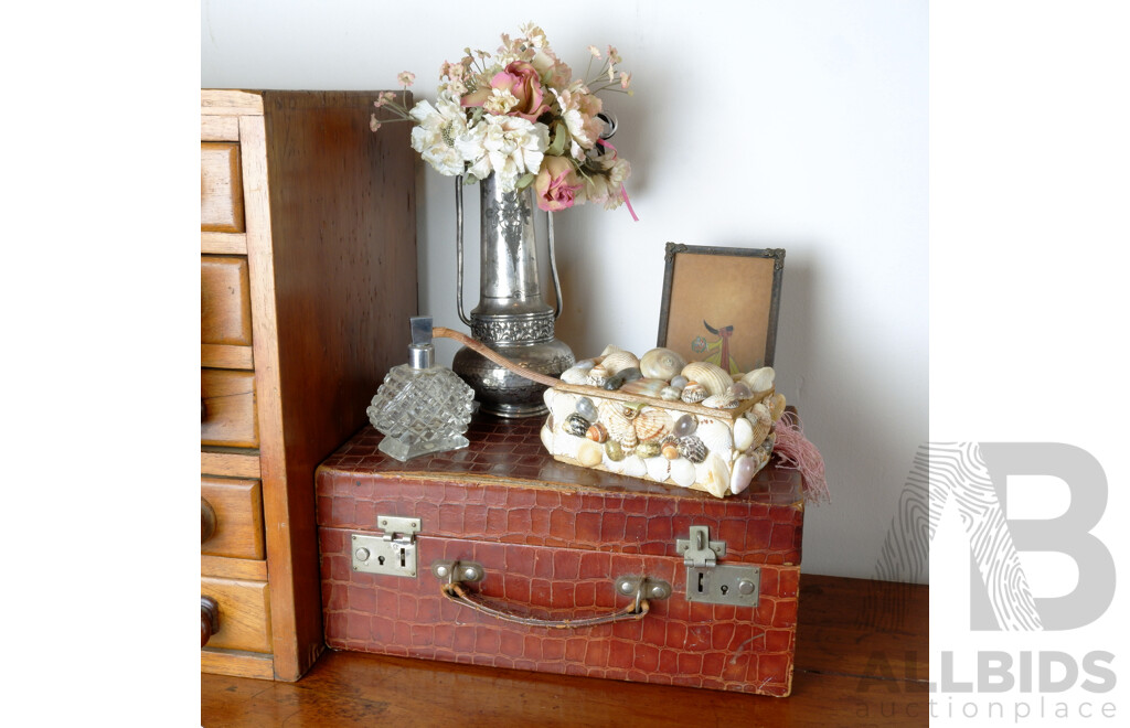 Small Vintage Leather Suitcase, Cut Crystal Perfume Atomiser, Vintage Shell Embellished Box and More