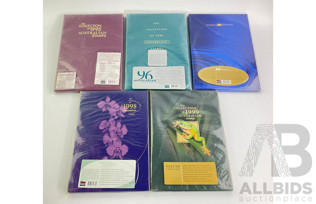 The Collection of Australian Stamp Albums, Years 1995, 1996, 1997, 1998, 1999 Face Value Over $220