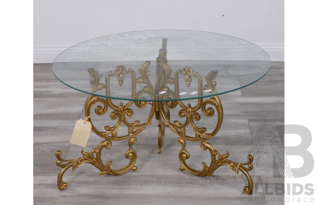 Vintage Ornate Alloy Based Glass Top Side Table