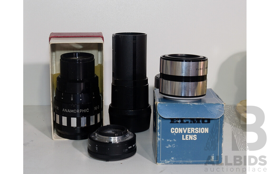 Three Vintage Lens, Kodak Projection, Elmo Conversion Lens and Two Other