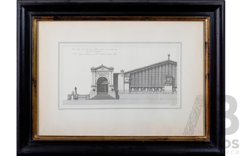 Two Framed Reproduction 19th Century European Architectural Drawings, each 60 x 77 cm (2)