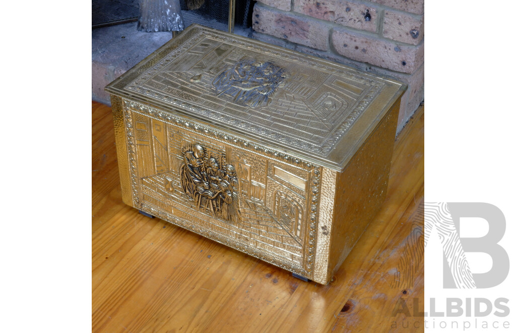 Vintage Pressed Brass Coal Box