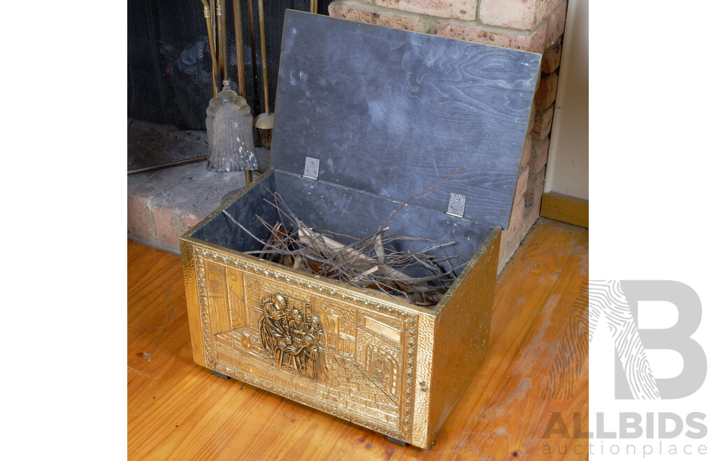 Vintage Pressed Brass Coal Box