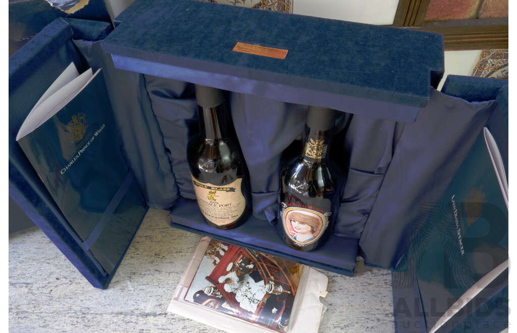 The Royal Wedding of Lady Dianna & Prince Charles, Two 750ml Bottles Wolf Blass 1979 Vintage Port in Presentation Case