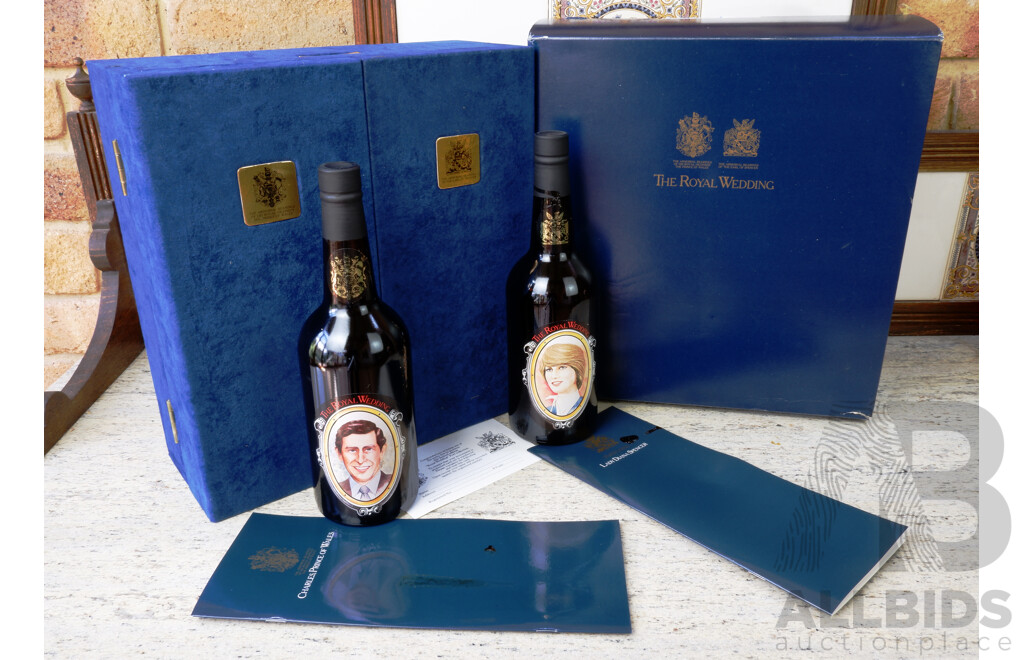 The Royal Wedding of Lady Dianna & Prince Charles, Two 750ml Bottles Wolf Blass 1979 Vintage Port in Presentation Case