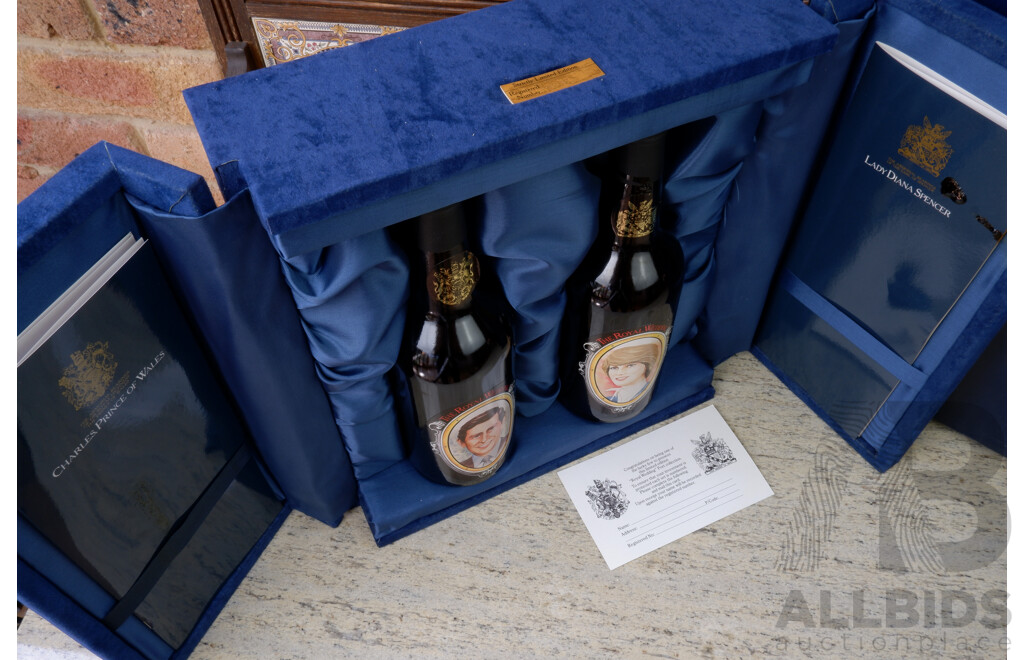 The Royal Wedding of Lady Dianna & Prince Charles, Two 750ml Bottles Wolf Blass 1979 Vintage Port in Presentation Case