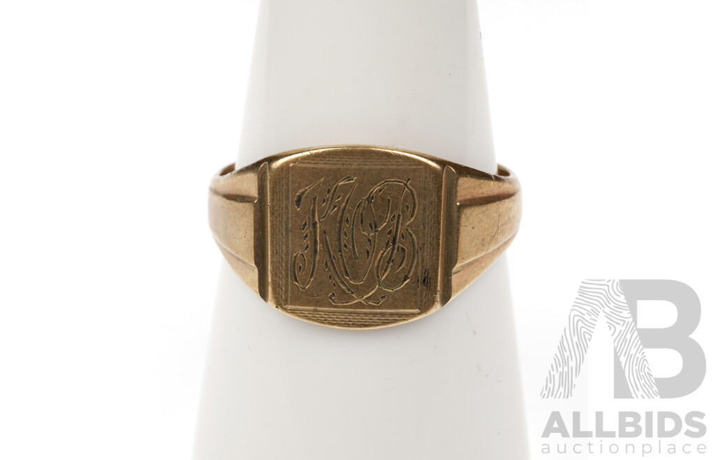 Antique 9ct Yellow Gold Monogrammed Ring, 4g, Size S