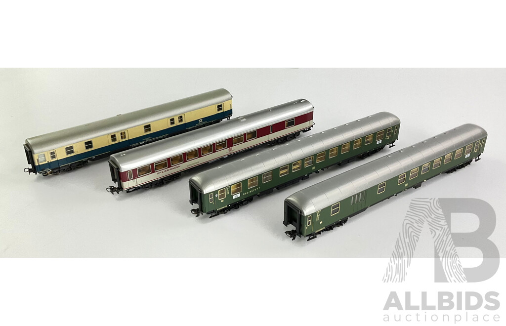 Collection of Four HO Scale German Passenger Cars Including Marklin