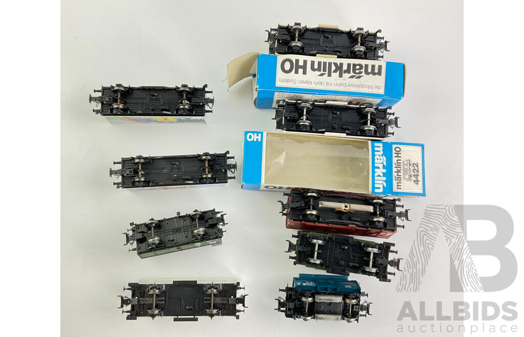 Collection of Nine Marklin HO Scale German Freight Wagons Including Track Cleaner