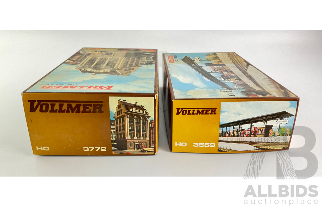 Vollmer HO Scale Building Boxes with Some Parts and Decals Including Hotel and Baden-Baden Station and More