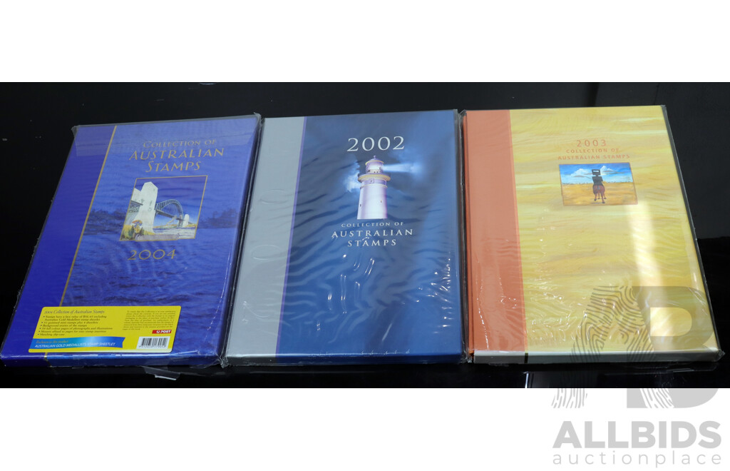 Collection of Three Australian Stamp Packs 2002, 2003, 2004 Face Value Over $150
