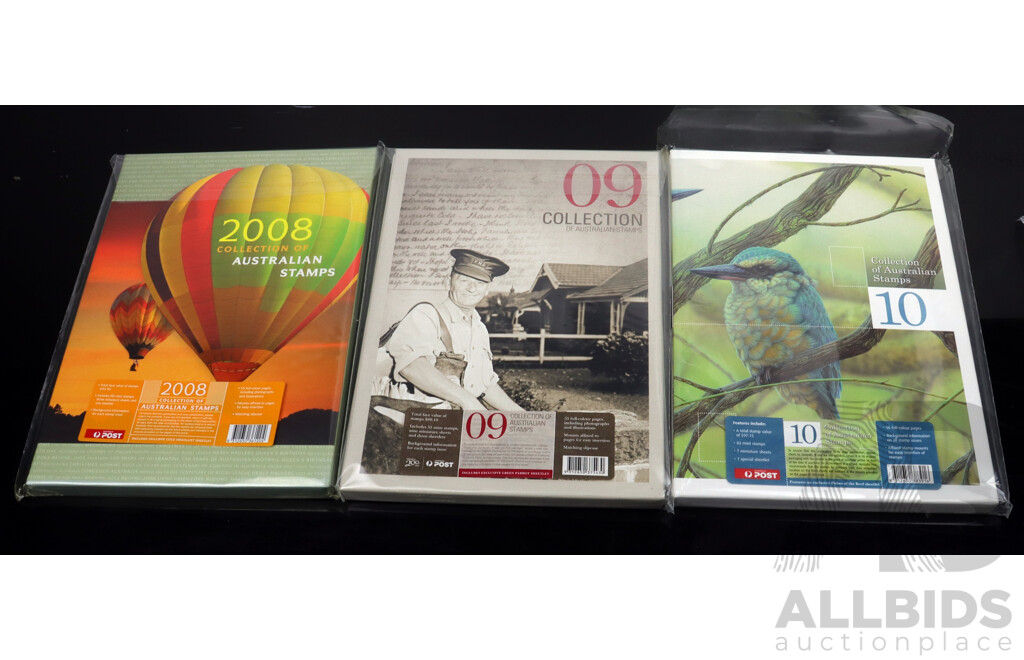 Collection of Three Australian Stamp Packs 2008, 2009, 2010 Face Value Over $280