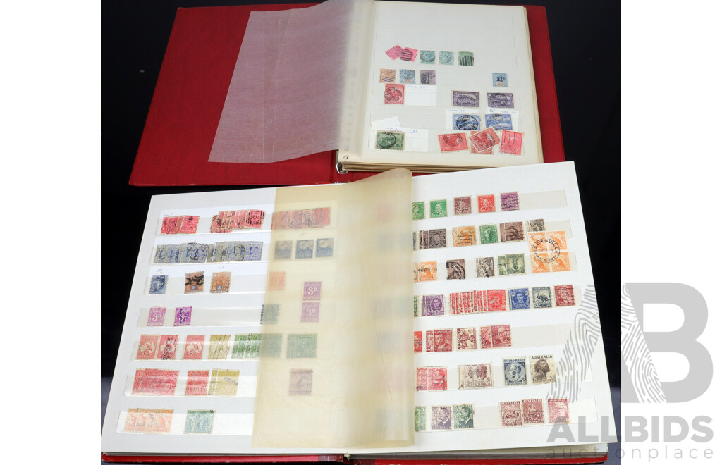Collection of Two Australian Mostly Pre-Decimal Canceled Stamp Albums Including Pre Federation